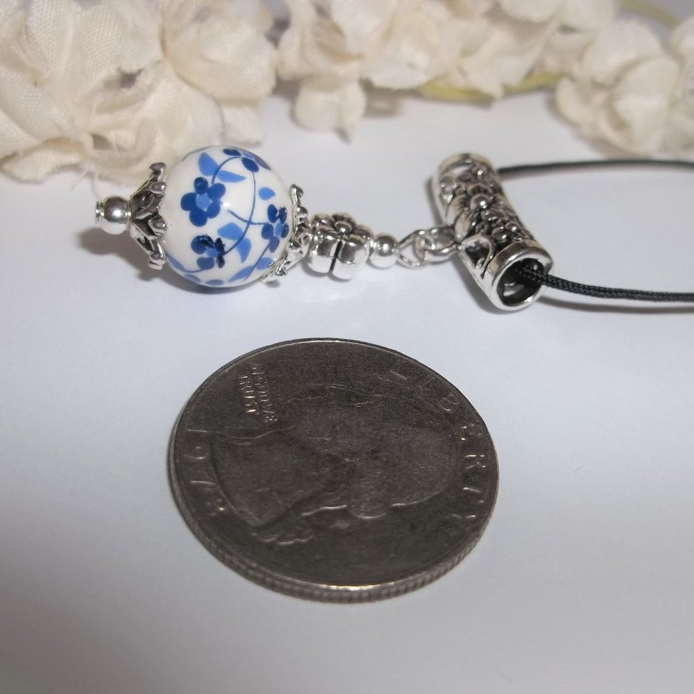 Necklace, Pendant, Blue Necklace, Flower Necklace, Blue Flower Necklace, 8011 - Picture 3 of 9